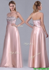 Fashionable Strapless Peach Long Cheap Dress with Beaded Bodice