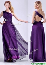 Elegant One Shoulder Criss Cross Purple Cheap Dress with Beading