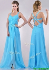 Luxurious Straps Criss Cross Beaded Long Cheap Dress in Baby Blue