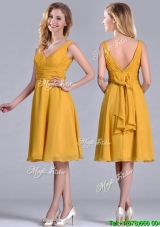 Latest Empire V Neck Ruched Gold Cheap Dress in Chiffon
