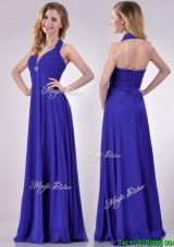New Style Halter Top Zipper Up Long Cheap Dress in Blue