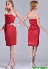 Low Price Red Column Satin Knee Length Cheap Dress with Ruffles