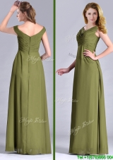 Elegant  Empire V Neck Chiffon Olive Green Mother Groom Dress with Ruching