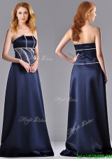 Fashionable Column Strapless Taffeta Long Mother Groom  Dress in Navy Blue