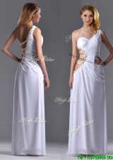 Beautiful Cut Out Waist One Shoulder White Cheap Dress with Beading