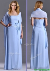 Elegant Empire Light Blue Long Mother Groom Dress with Handcrafted Flowers