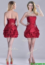 Sexy  Taffeta Wine Red Short Prom Dress with Beading and Bubbles