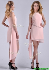 Sexy Scoop Empire Chiffon Asymmetrical Prom Dress in Baby Pink