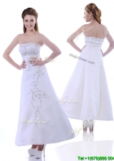 Sexy Ankle Length White Prom Dress with Embroidery and Beading