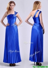 Sexy Royal Blue Ankle Length Prom Dress with Beading and Pleats