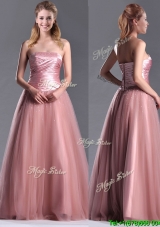 Sexy A Line Tulle Beaded Long Prom Dress in Peach