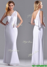 Sexy  Column White Chiffon Backless Prom Dress with One Shoulder