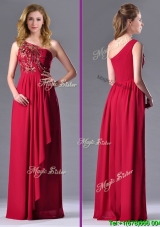 Sexy  Empire One Shoulder Sequins Red Prom Dress with Side Zipper