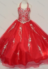 Lovely Organza Halter Top Beaded Fashionable Little Girl Pageant Dress in Red