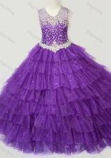 Classical Beaded and Ruffled Layers Fashionable Little Girl Pageant Dress in Purple