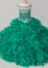 Exquisite Beaded and Ruffled Organza Fashionable Little Girl Pageant Dress in Green