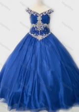 Popular Beaded Bodice Royal Blue Fashionable Little Girl Pageant Dress in Organza