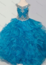 New Style Baby Blue Little Girl Fashionable Pageant Dress with Beading and Ruffles