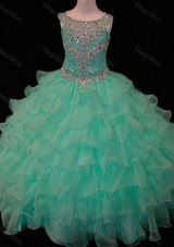 New Arrivals Mint Scoop Fashionable Little Girl Pageant Dress with Beading and Ruffled Layers