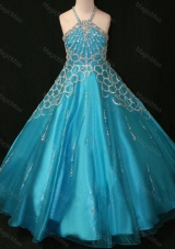 Beaded Decorated Halter Top and Bodice Teal  Mini Quinceanera Dress with Criss Cross