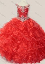 Beautiful Beaded and Ruffled Organza  Mini Quinceanera Dress in Red