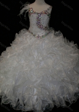 Elegant Ball Gown V Neck Organza Beading Lace Up Mini Quinceanera Dress in White