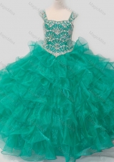 Top Selling Princess Straps Organza Turquoise Lace Up  Mini Quinceanera Dress with Beading