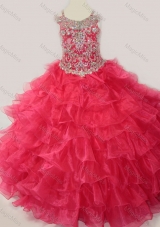 Cute Ball Gown Coral Red Beading and Ruffled Layers  Mini Quinceanera Dress with Straps and Off the Shoulder