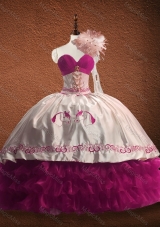 Customized Fuchsia and White Custom Make Quinceanera Dress with Ruffled Layers and Pattern