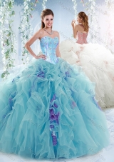 Luxurious Visible Boning Aquamarine Detachable Quinceanera Gowns  with Beading