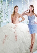 Classical Organza White Detachable Sweet 16 Gowns with Beading and Ruffles