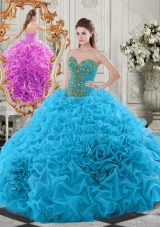 Exclusive Beaded Bodice and Ruffled Sweetheart Sweet Fifteen Dresses in Baby Blue