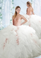 Lovely Beaded and Ruffled White Sweet Fifteen Dresses in Organza