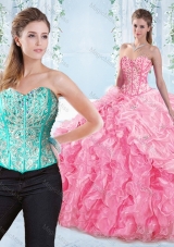 Discount Beaded Bodice Visible Boning Rose Pink Detachable Sweet Fifteen Dress