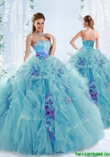 Gorgeous Applique and Ruffled Sweet Sixteen Dresses in Aqua Blue
