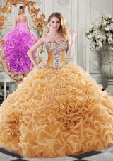Exclusive Organza Champagne Sweet Sixteen Dress with Beading and Ruffles
