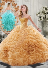 New Arrivals Organza Ruffled Champagne Sweet 16 Gown with Colorful Beading