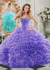 New Style Organza Lavender Sweet 16 Dress with Beading and Ruffles