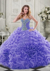 Best Puffy Skirt Beaded and Ruffled Lavender Sweet 16 Dress in Organza