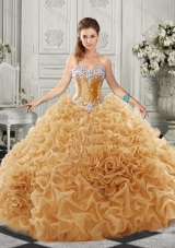 Luxurious Organza Champagne Sweet Sixteen Dress with Beading and Ruffles