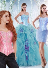 Modern Visible Boning Big Puffy Sweet Sixteen Dresses in Aquamarine