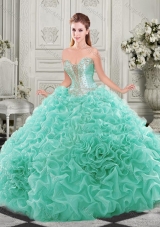 Latest Chapel Train Beaded and Ruffled Quinceanera Dress with Detachable Straps
