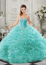 Pretty Really Puffy Aqua Blue Quinceanera Dress with Beading and Ruffles