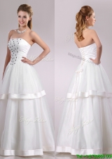 New Style Strapless A Line Beaded Long Wedding Dress in Tulle