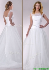 New Style A Line Scoop Court Train Tulle Wedding Dress with Beading