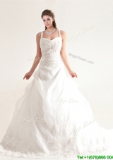 New Style Spaghetti Straps Court Train Wedding Dresses with Beading and Appliques