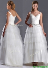 Perfect Straps Princess Tulle Beaded Wedding Dress with Brush Train