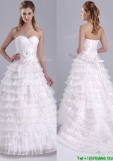 Perfect Princess Sweetheart Beaded and Ruffled Layers Bridal Dress with Court Train