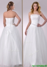 Perfect A Line Strapless Beaded Bridal Dress in Tulle for 2016