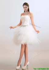 Lovely Ball Gown Short Wedding Dresses with Feather and Beading